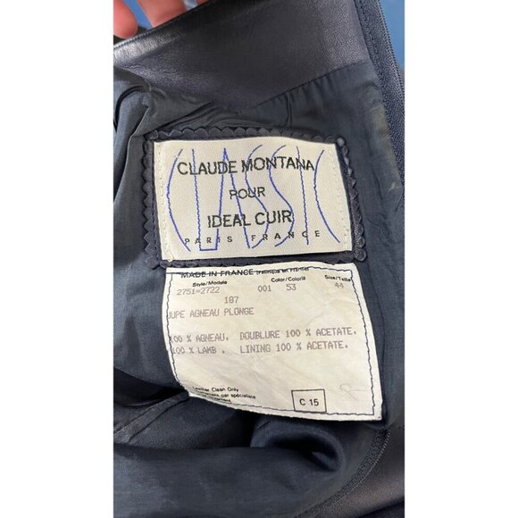 CLAUDE MONTANA LEATHER RIBBED HEM PUNK 80'S MINI SKIRT 24 - Picture 5 of 5